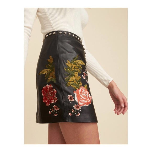 LPA Dresses & Skirts - ☀️ LPA Leather Floral Embroidered Studded Skirt
